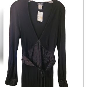 GHOST London black v neck belted Viscose dress